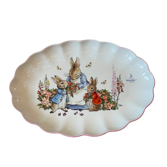 Zrike Beatrix Potter Peter Rabbit OVAL SERVING PLATTER Easter 14" Pink Edge NEW - Picture 12 of 16